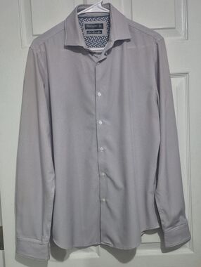 Ricky Singh Men's Light Gray Patterned Spread Collar Dress Shirt